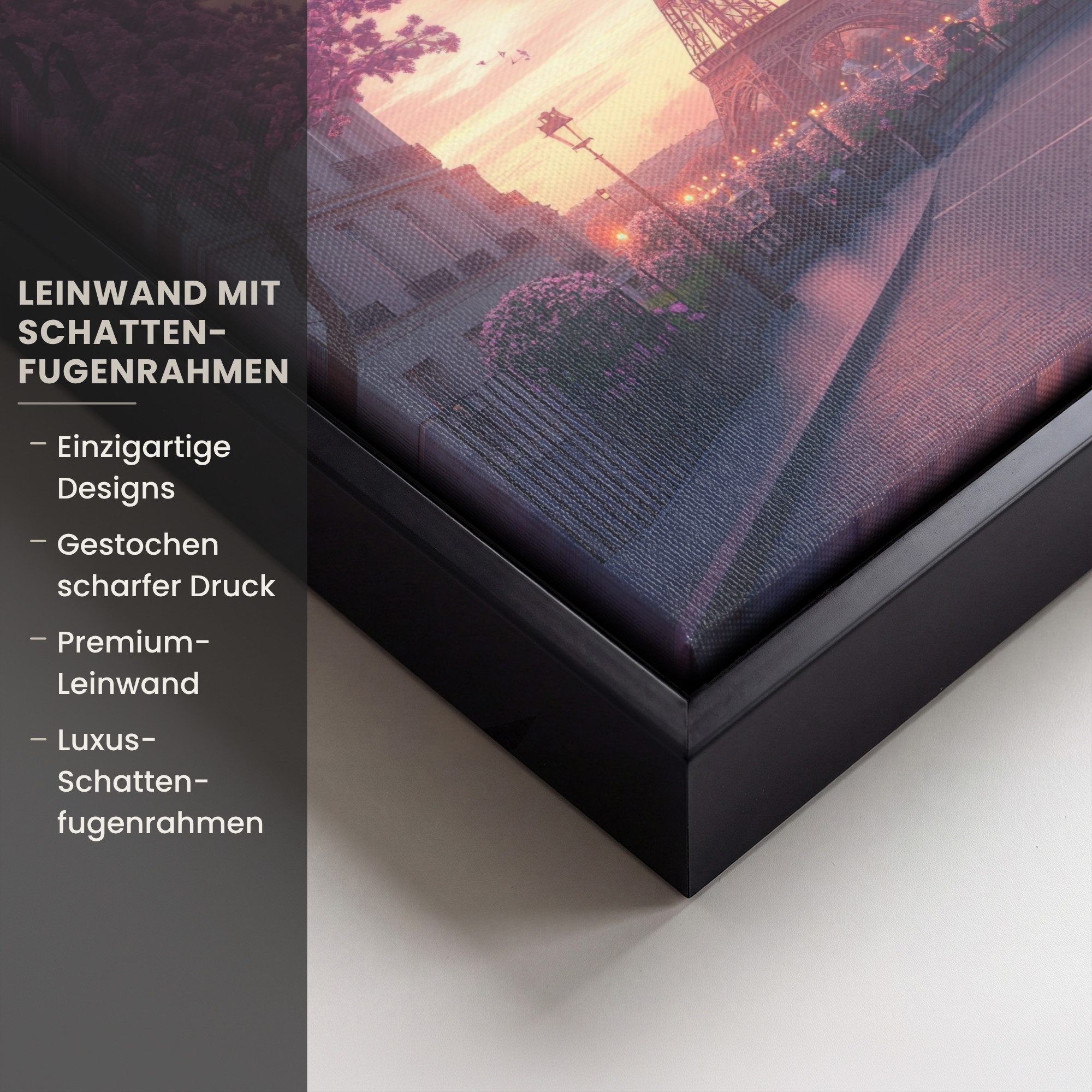 OneMillionCanvasses® Leinwandbild mit Rahmen - Eiffelturm - Paris - Rosa, Fotodruck (1 St), Leinwand Bilder Klein, Wand Dekoration Aesthetic 20x20cm – Bild 3 von 5