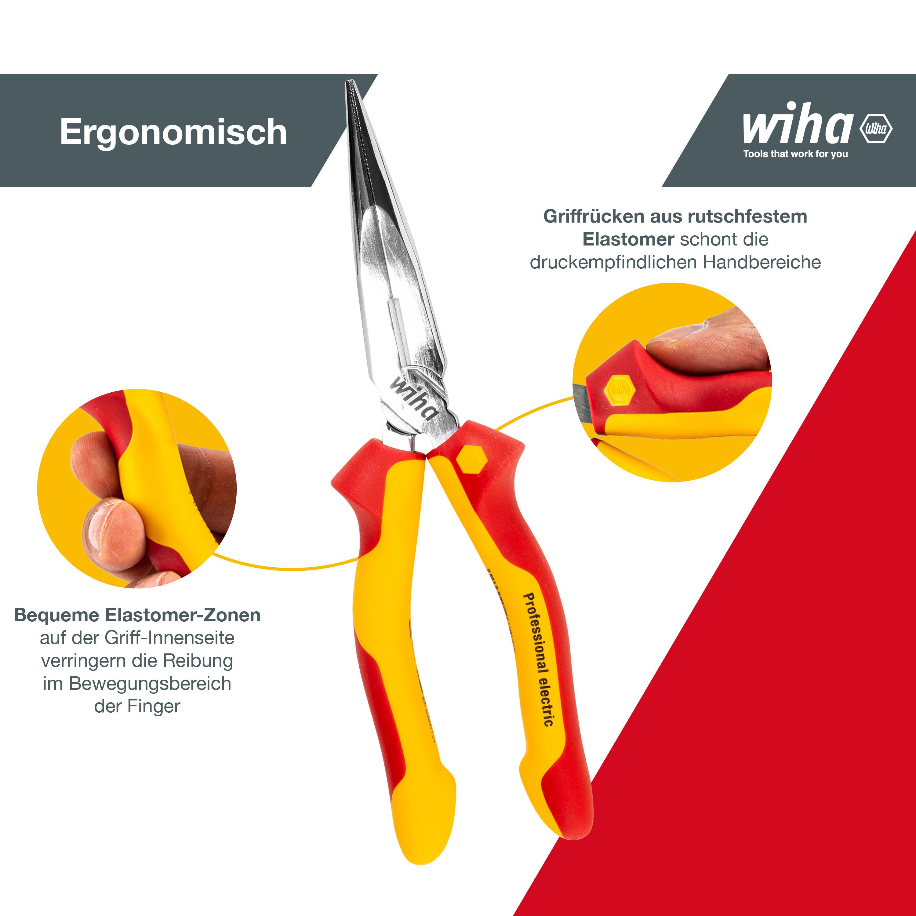 Wiha Flachrundzange Professional electric (26727), 200 mm, mit Schneide, gerade Form, Zange für Elektriker, VDE geprüft
