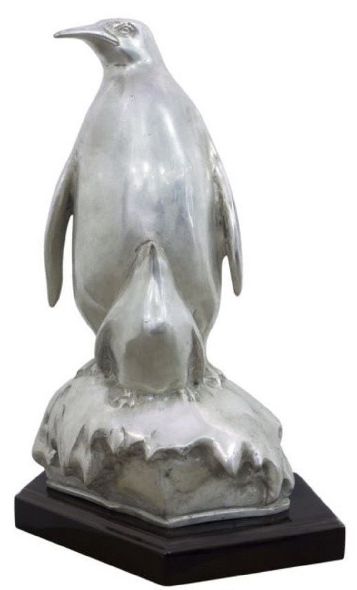 Casa Padrino Dekofigur Bronzefigur Pinguin Mutter mit Kind Silber / Schwarz 22 x 15 x H. 33 cm - Luxus Skulptur