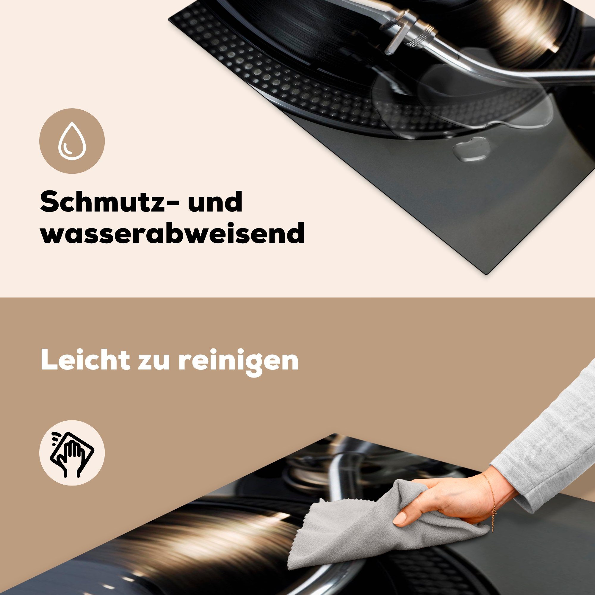 für Schutz die mit Schallplatte, Ceranfeldabdeckung Vinyl, tlg), Induktionskochfeld Plattenspieler (1 81x52 MuchoWow cm, Herdblende-/Abdeckplatte küche,