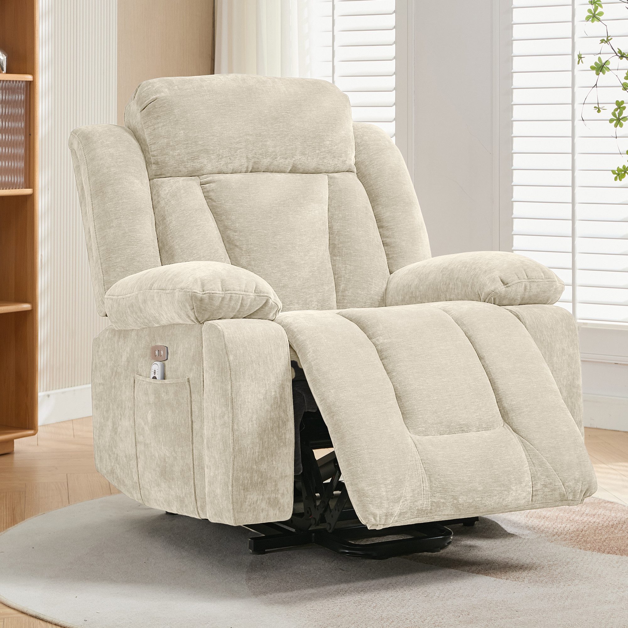 Merax Massagesessel mit 8-Punkt-Massagefunktion, Fernsehsessel mit USB-Anschluss (Chenille-Stoff, 1-St), Relaxsessel mit Heizfunktion & Hebefunktion, Staufach & Seitentaschen