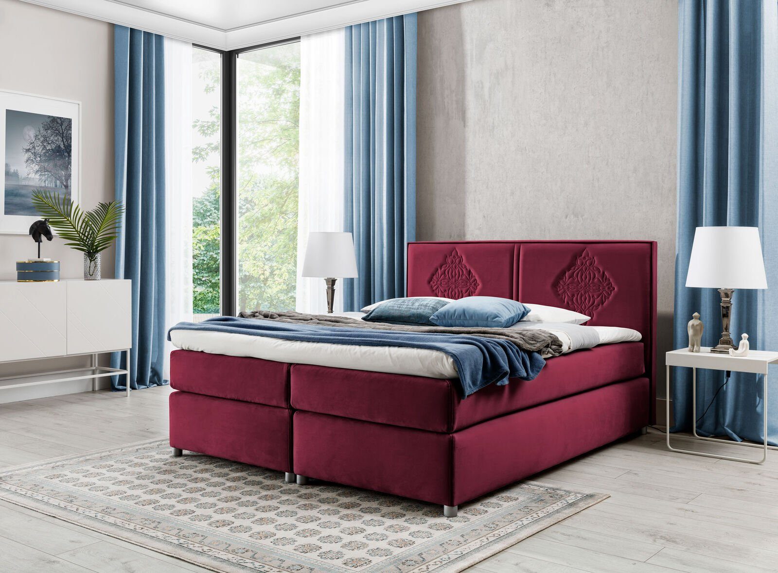 JVmoebel Bett, Boxspring Bett Schlafzimmer Betten Polster Design Doppel Hotel Luxus Lila