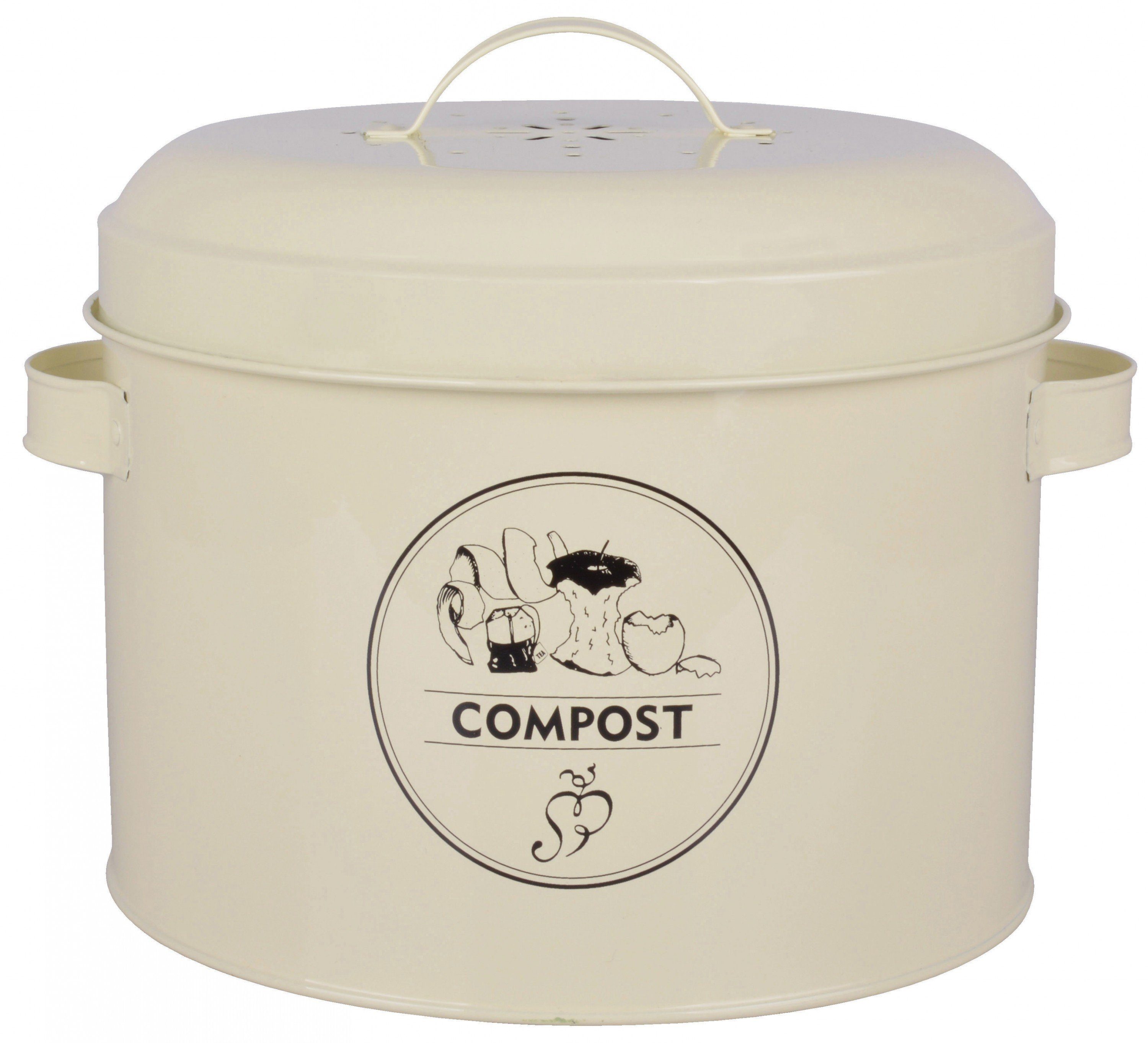 degawo Dekokorb Komposter Karbonstahl in creme Ø22xH22cm mit Filter – „Compost“ (1 x Komposter mit Aktivkohlefilter)