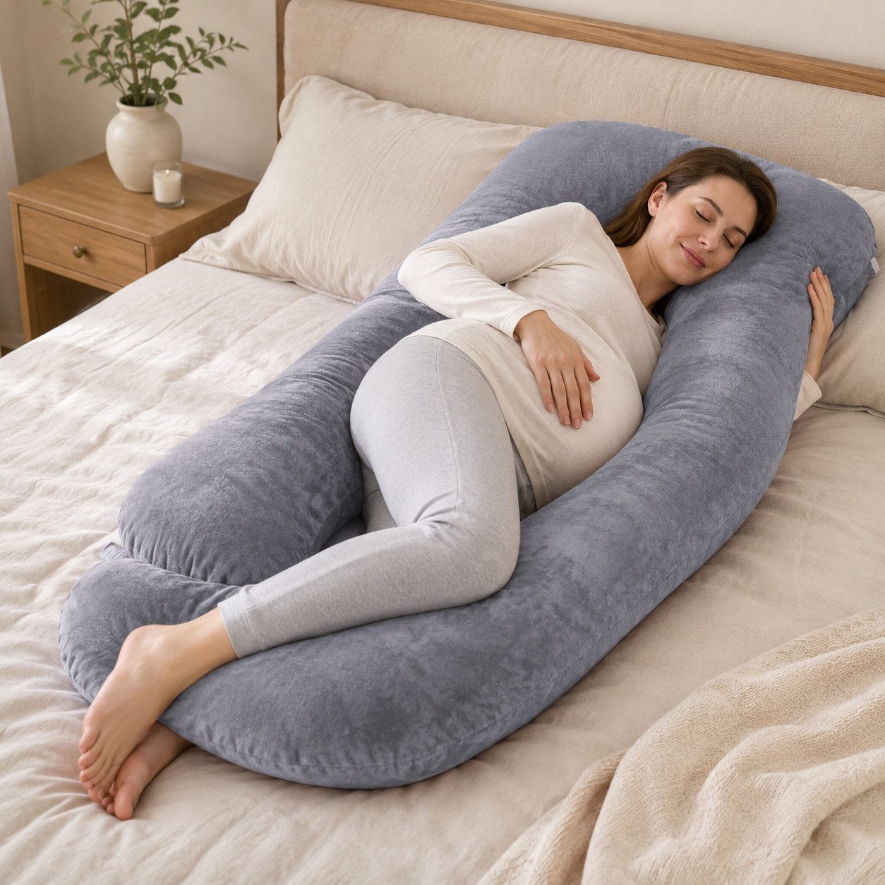 pedete Stillkissen Schwangerschaftskissen G-Form Ganzkörperkissen Schlafen Körperkissen, Ganzkörperkissen, Stütze für Rücken, Hüfte, Beine und Bauch, Maternity Pillow for Side Sleepers, Seitenschläferkissen ergonomisch geformt Velvet Cover (Grey)
