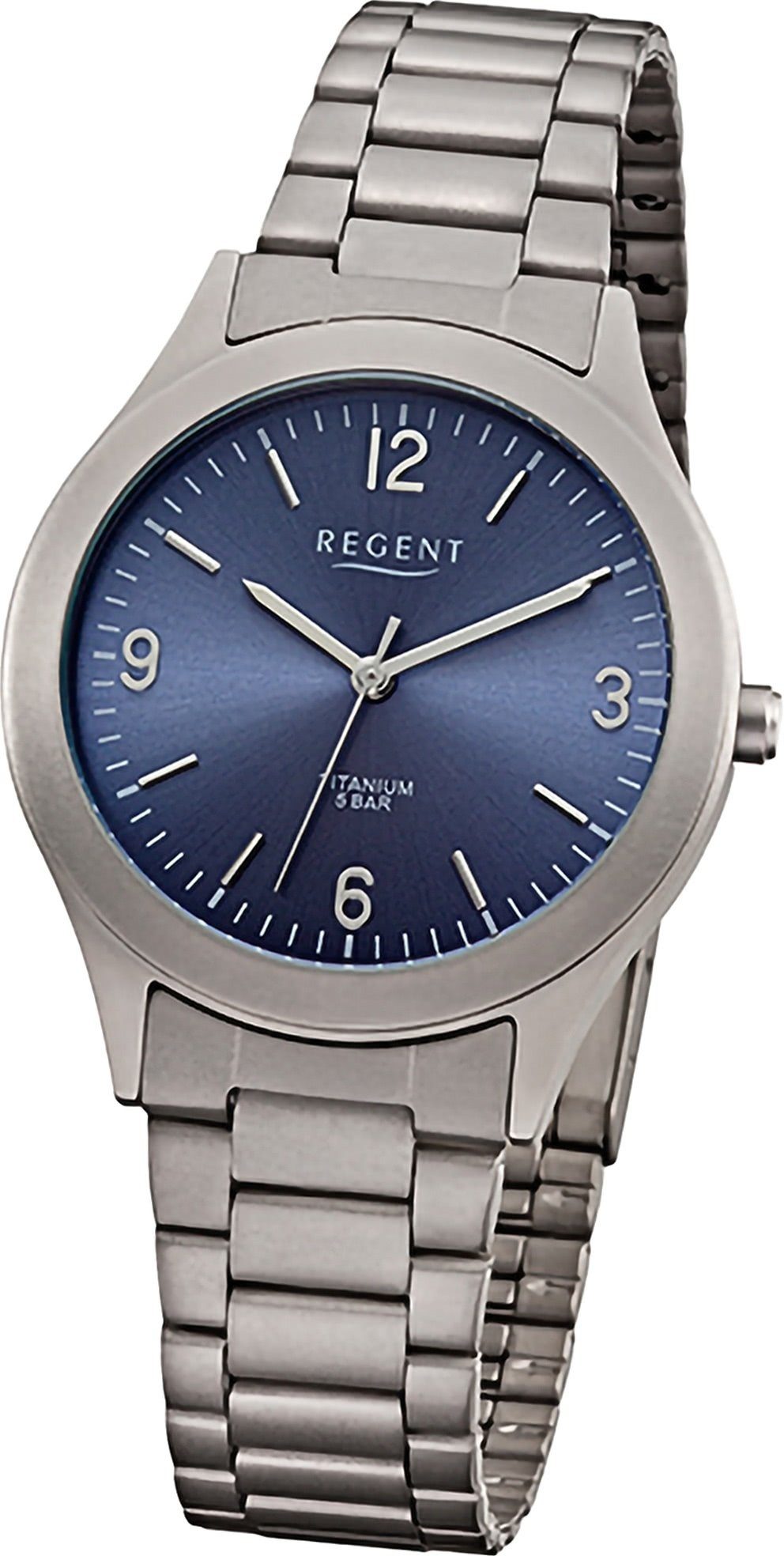 Regent Quarzuhr Regent Herren Armbanduhr Analog, Herrenuhr Metallarmband grau, rundes Gehäuse, extra groß (ca. 37mm)