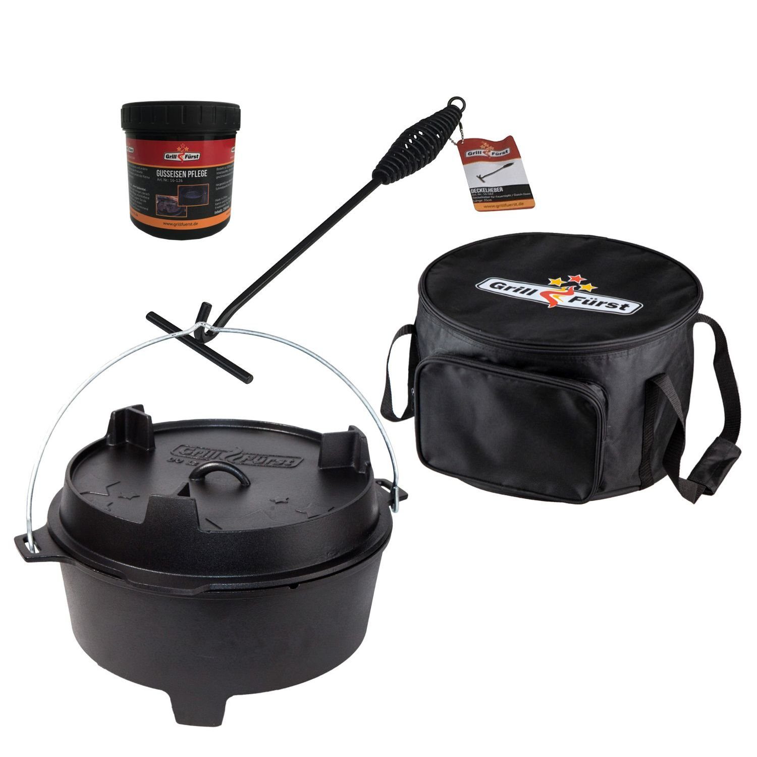 Bratentopf Grillfürst Dutch Oven BBQ Edition DO12 - X-DEAL inkl. Tragetasche, Gusseisen Pflege und Deckelheber