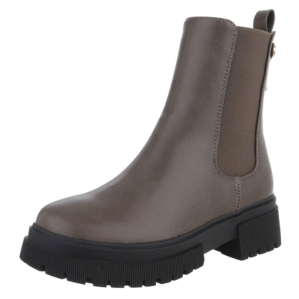 Ital-Design Stylischer Chelsea Boot mit elastischen Einsätzen für Damen Plateaustiefelette (90515134) Blockabsatz Stiefeletten in Grau
