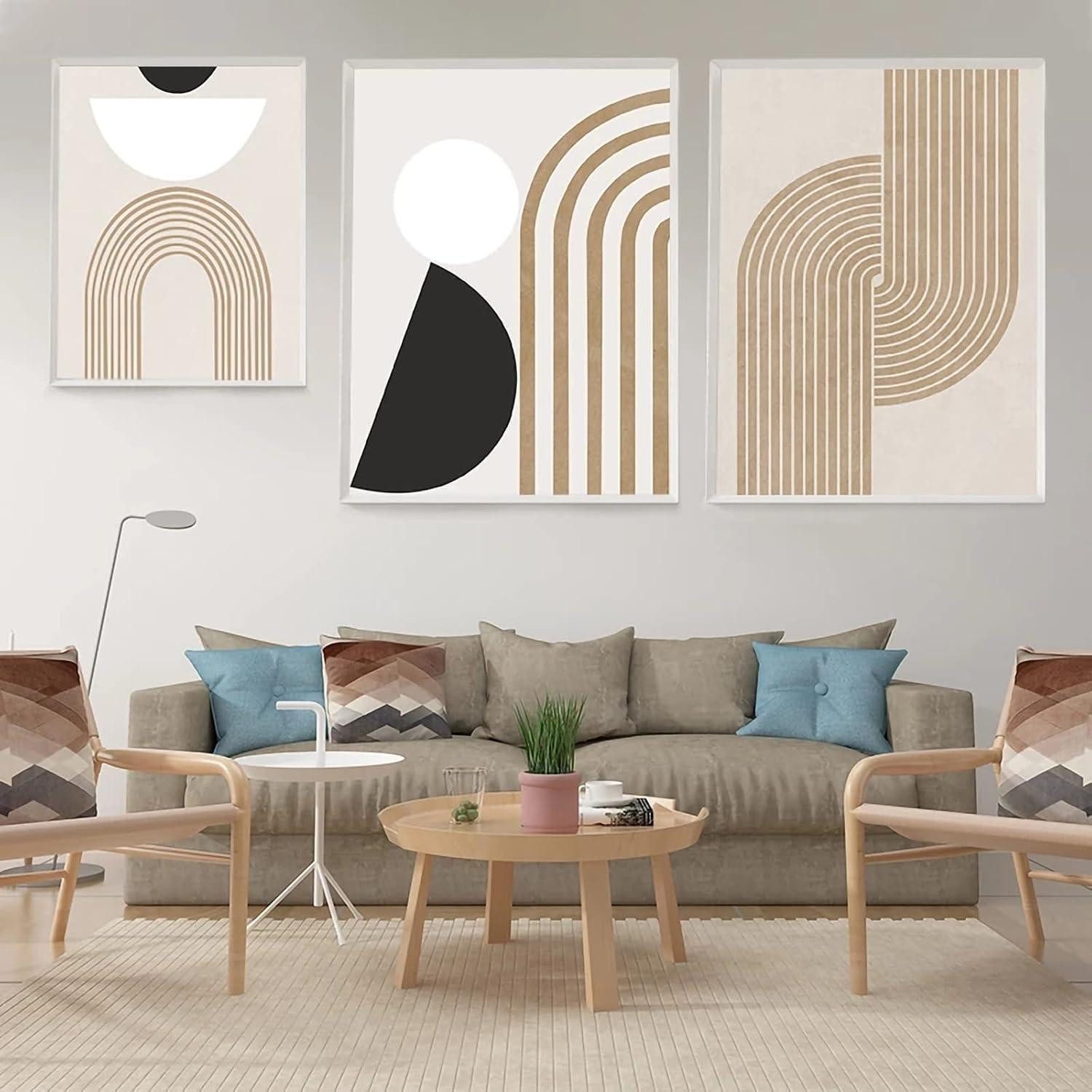 LuxusKollektion Leinwandbild Poster 3er Set Abstrakt Kunst Modern Boho Kunstdruck 50x70cm Beige, (1 St) – Bild 4 von 5