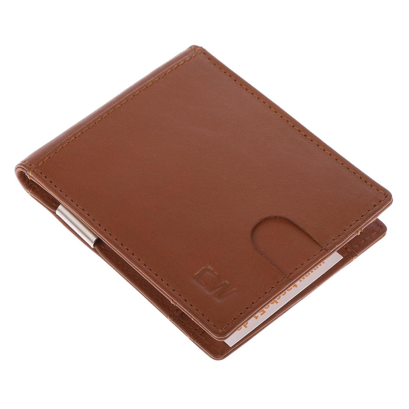 Christian Wippermann Geldbörse Herren Echt Leder RFID Slim Geldbörse Geldklammer (1-tlg, einzeln), Portemonnaie Geldbeutel Cognac