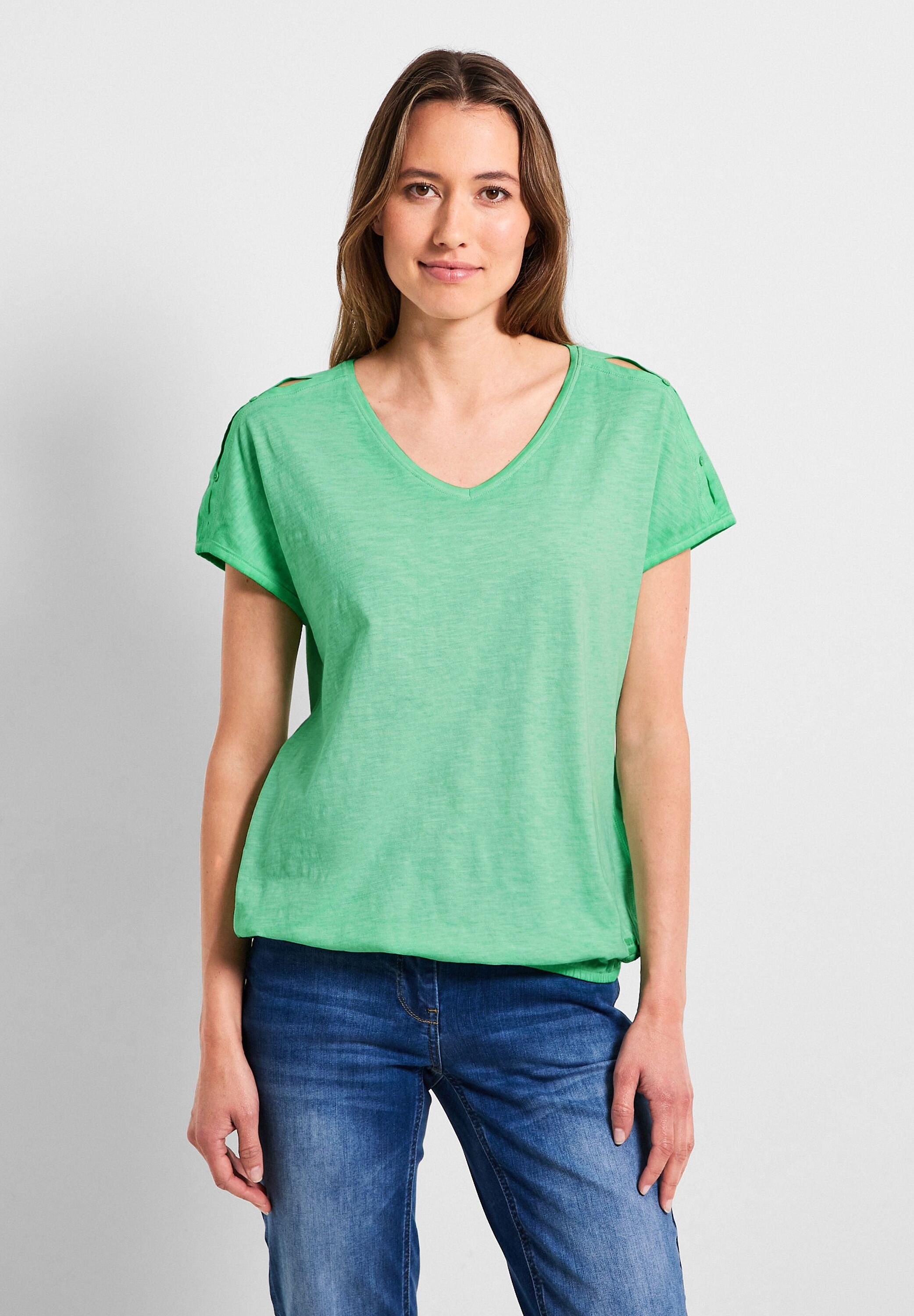 Cecil T-Shirt der Cut-Out mit Cut-Outs an den Gummizugsaum, Designs Schultern, Grün Schulter, Farbfamilie..: an