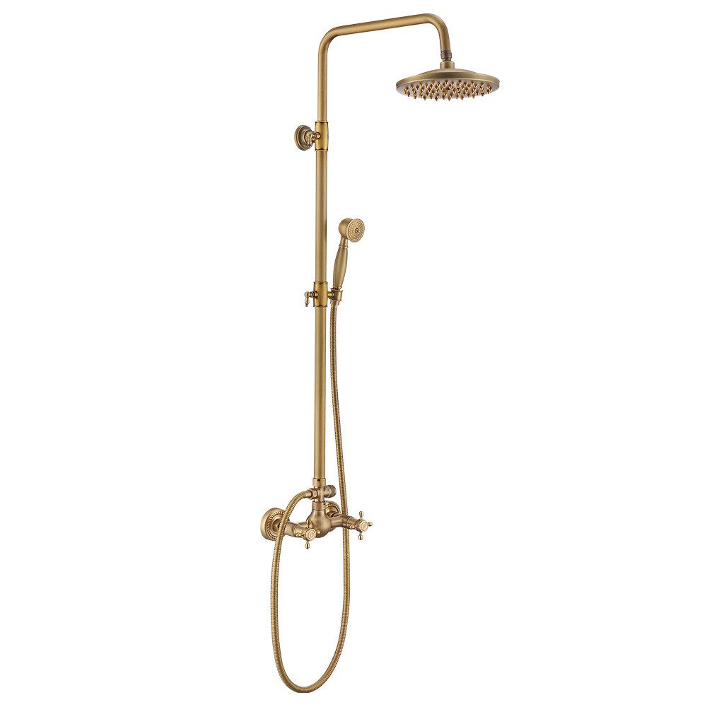 HOMELIVE Duschsystem Retro Messing Duscharmatur Set Antik Gold Dusche mit Regendusche, Duschset mit 8" Regendusche Handbrause Kopf
