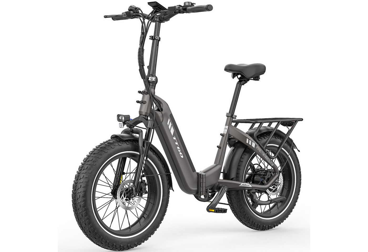 TTGO E-Bike Klapprad 20 Zoll, 4,0'' Fatbike-Reifen, 70Nm, Lockout-Federgabel, Faltrad, 7 Gang SHIMANO, Kettenschaltung, Heckmotor, 864 Wh, 140km, Drehmomentsensor, max. 150kg, Elektrofahrrad, hydr. Bremsen