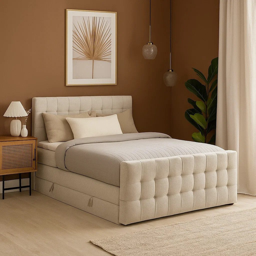 AN FURNITURE STORE Boxspringbett ROYAL mit Bettkasten, Topper, gepolstertes Kopfteil, Bonellmatratze, 160x200 Bett + Topper, Boxbett, 2 Bettkasten