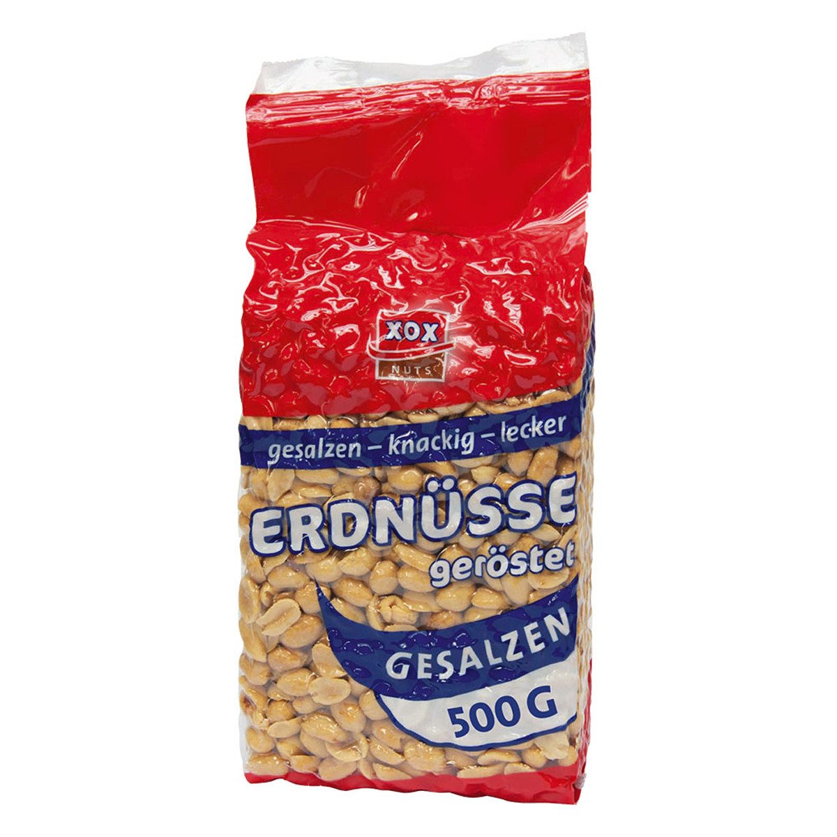 XOX Knabberei, XOX Erdnuesse gesalzen klassischer Snack knackig und herzhaft 500g