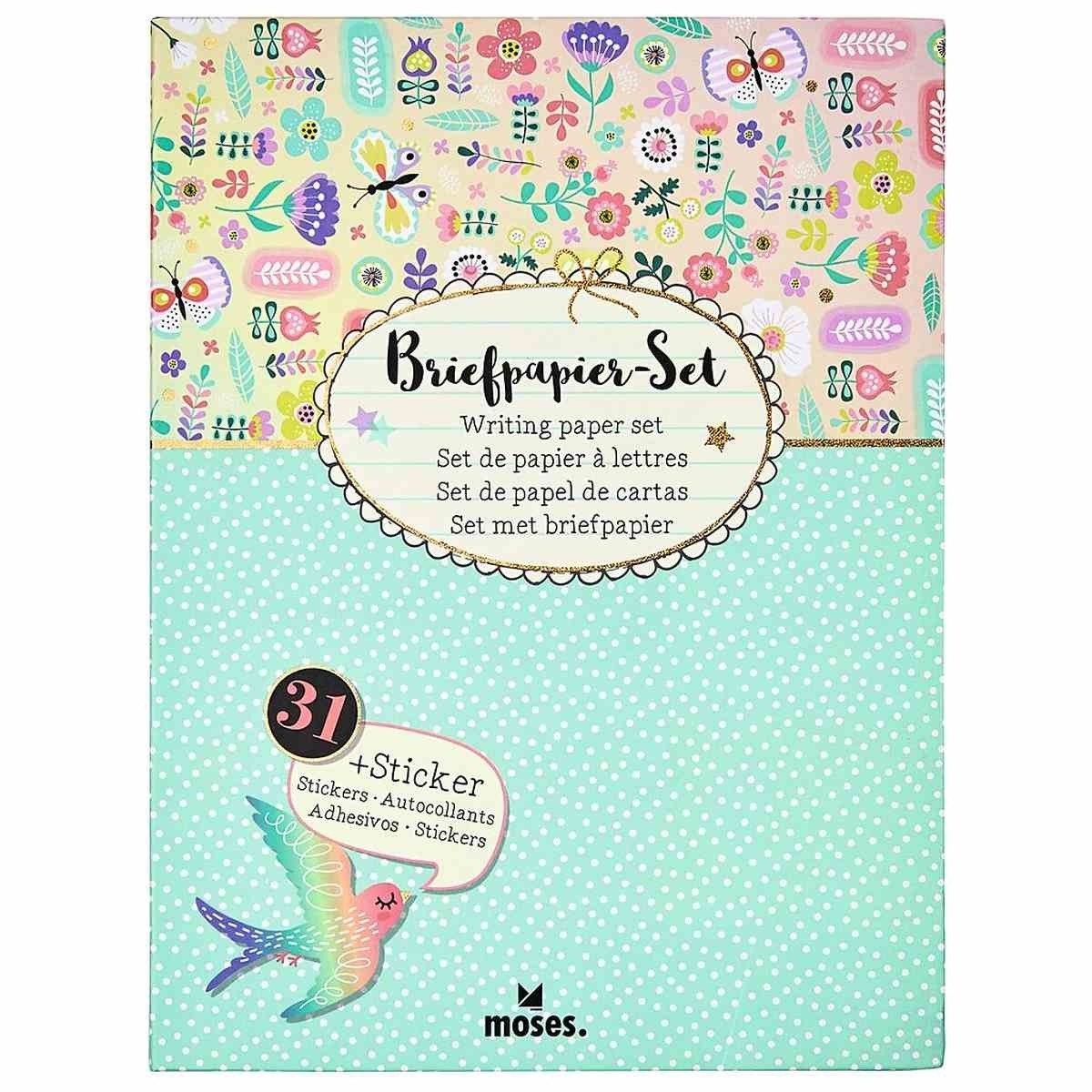 Moses. Verlag Briefpapier Flowers & Friends Briefpapier-Set mit Mappe & Stickern