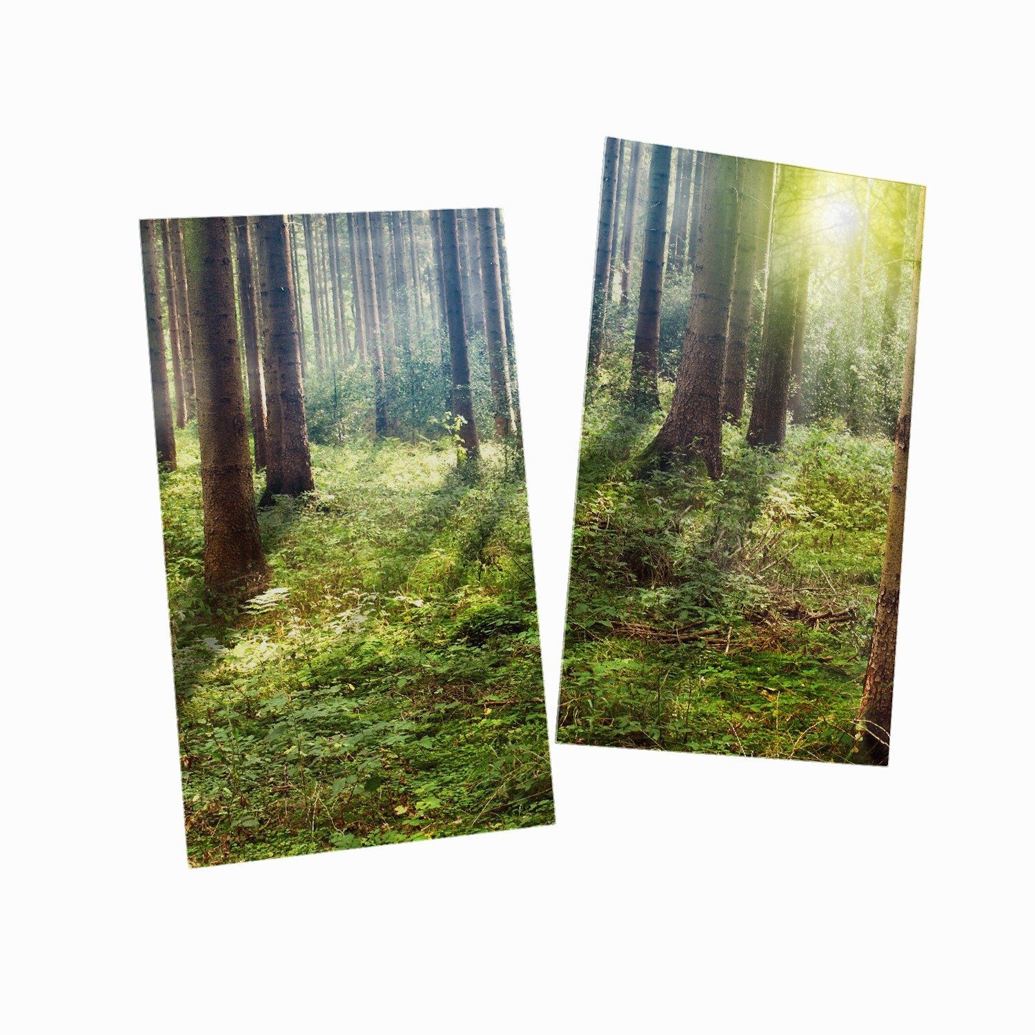 (Glasplatte, 5mm ESG-Sicherheitsglas, Herd-Abdeckplatte Noppen), zwischen Wald verschiedene Wallario den 2 tlg., Sonnenuntergang Bäumen, inkl. im Größen