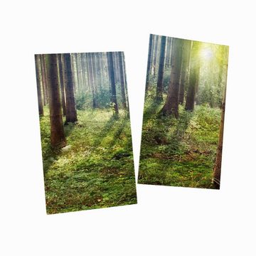 Wallario Herd-Abdeckplatte Sonnenuntergang im Wald zwischen den Bäumen, ESG-Sicherheitsglas, (Glasplatte, 2 tlg., inkl. 5mm Noppen), verschiedene Größen