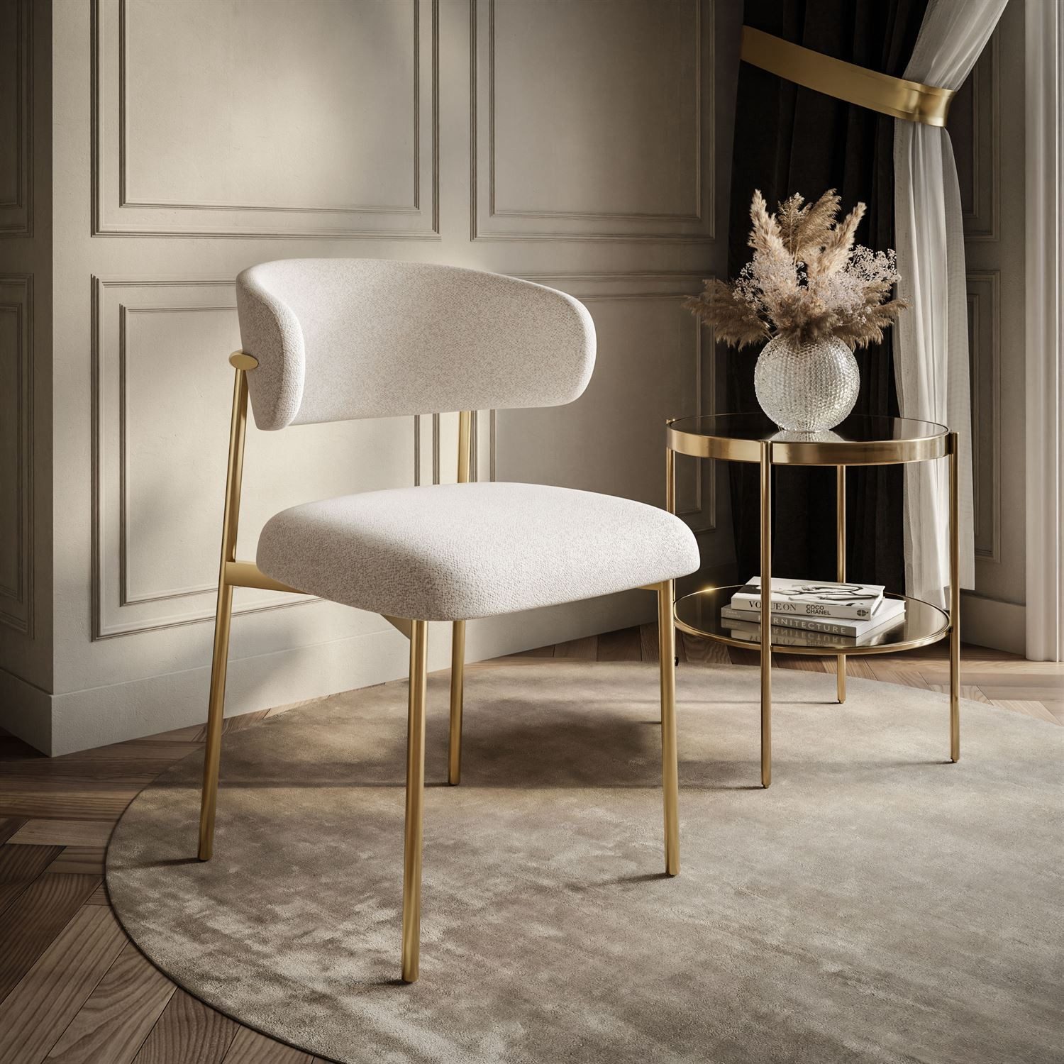 Lookway Polsterstuhl ELYSE GOLD Stuhl in Beige mit goldfarbenen Metallbeinen