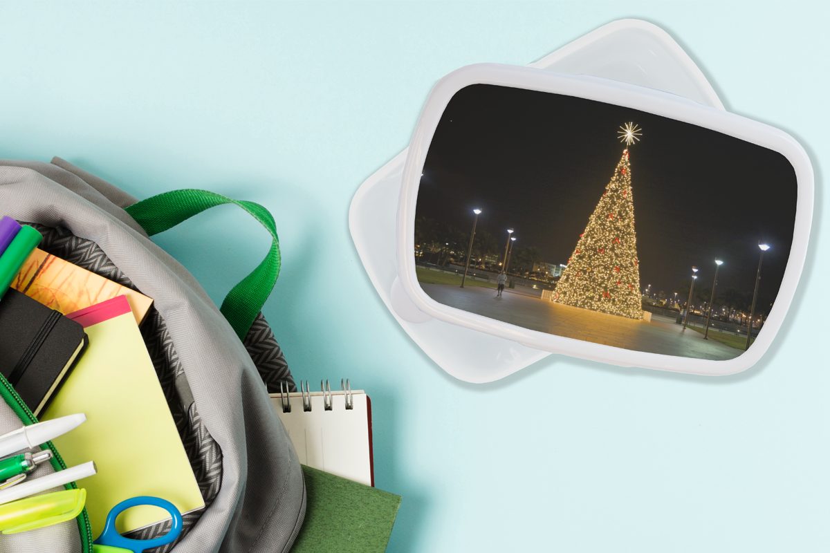 riesiger Weihnachtsbaum weiß Lunchbox Ein Kunststoff, Mädchen für Erwachsene, MuchoWow Kinder und den und für (2-tlg), Brotdose, Brotbox in Jungs Vereinigten Staaten,