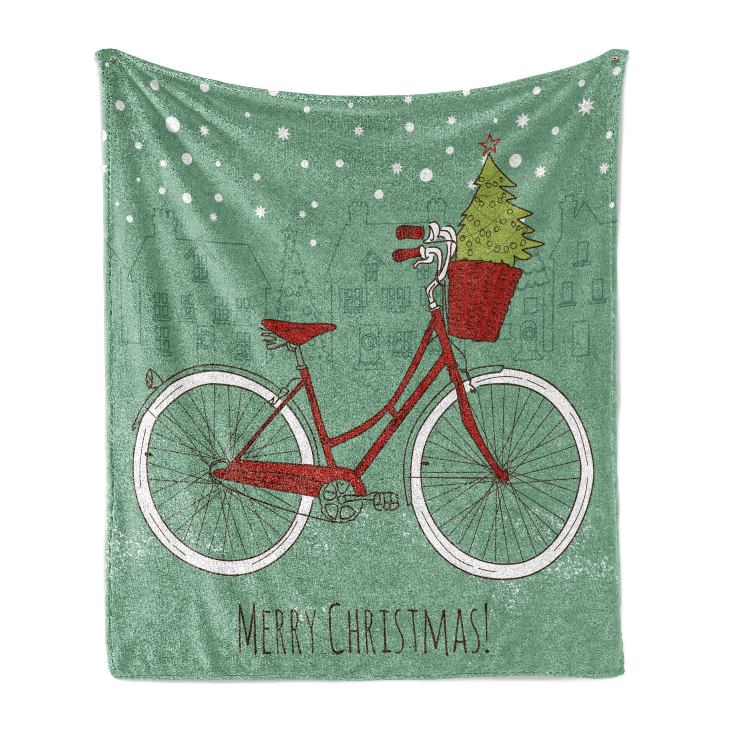 Wohndecke Gemütlicher Plüsch für den Innen- und Außenbereich, Abakuhaus, Weihnachten Retro-Fahrrad-Weihnachtsbaum