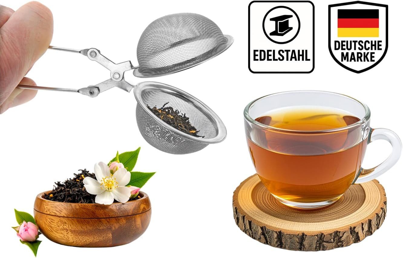 mucHome Teesieb Teesieb 4x Teezangen aus rostfreiem Edelstahl, Teekugel Ø 5cm, (4-St)