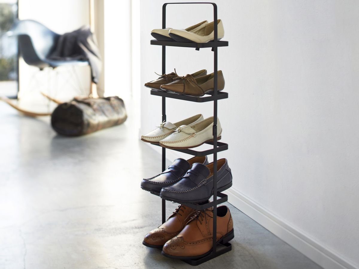 Yamazaki Schuhregal Tower, Schuhablage, freistehend, tragbar, minimalistisch, schmal schwarz | schwarz