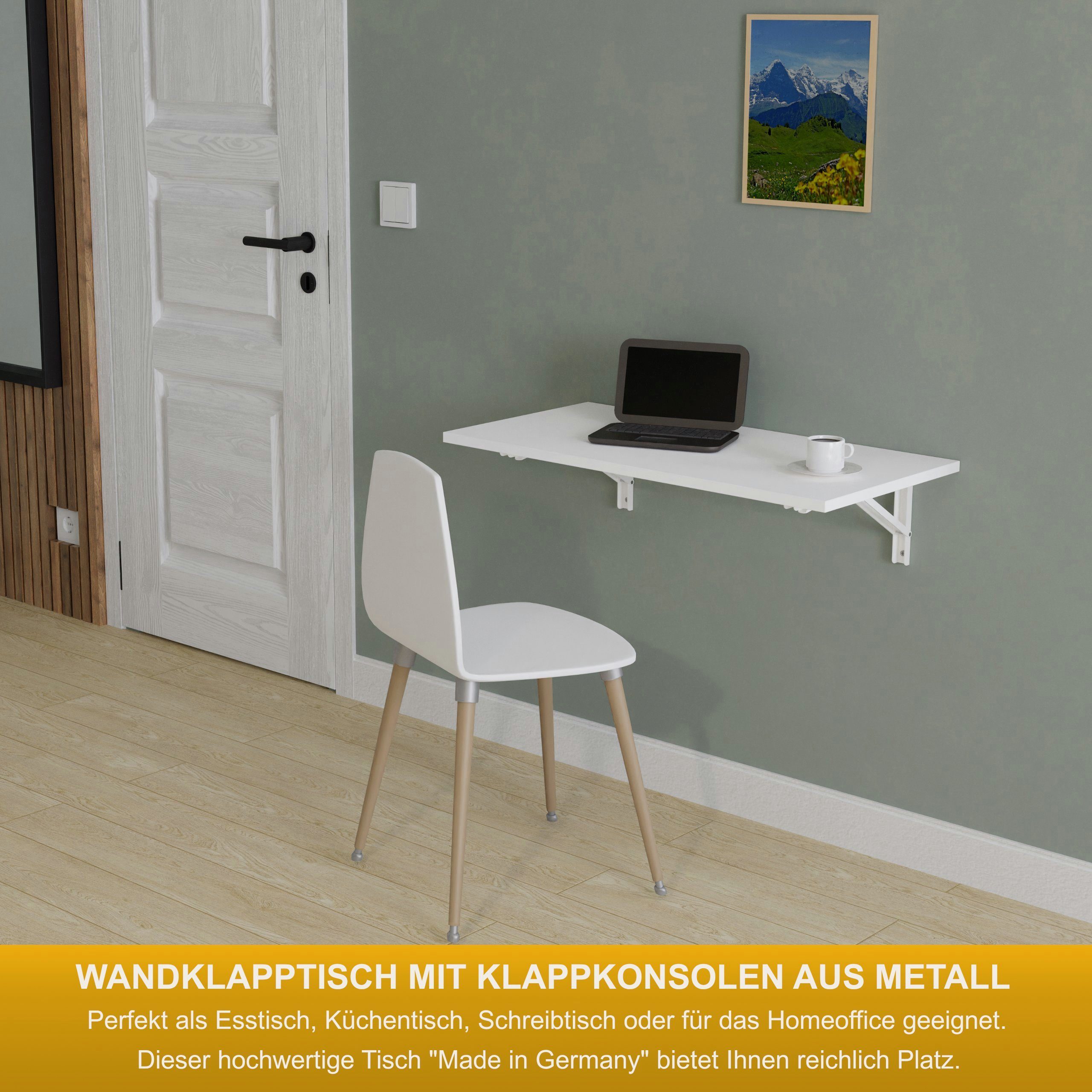 KDR Produktgestaltung Wand Klapptisch Weiß Tisch, Esstisch 80x40 Wandklapptisch Schreibtisch Küchentisch