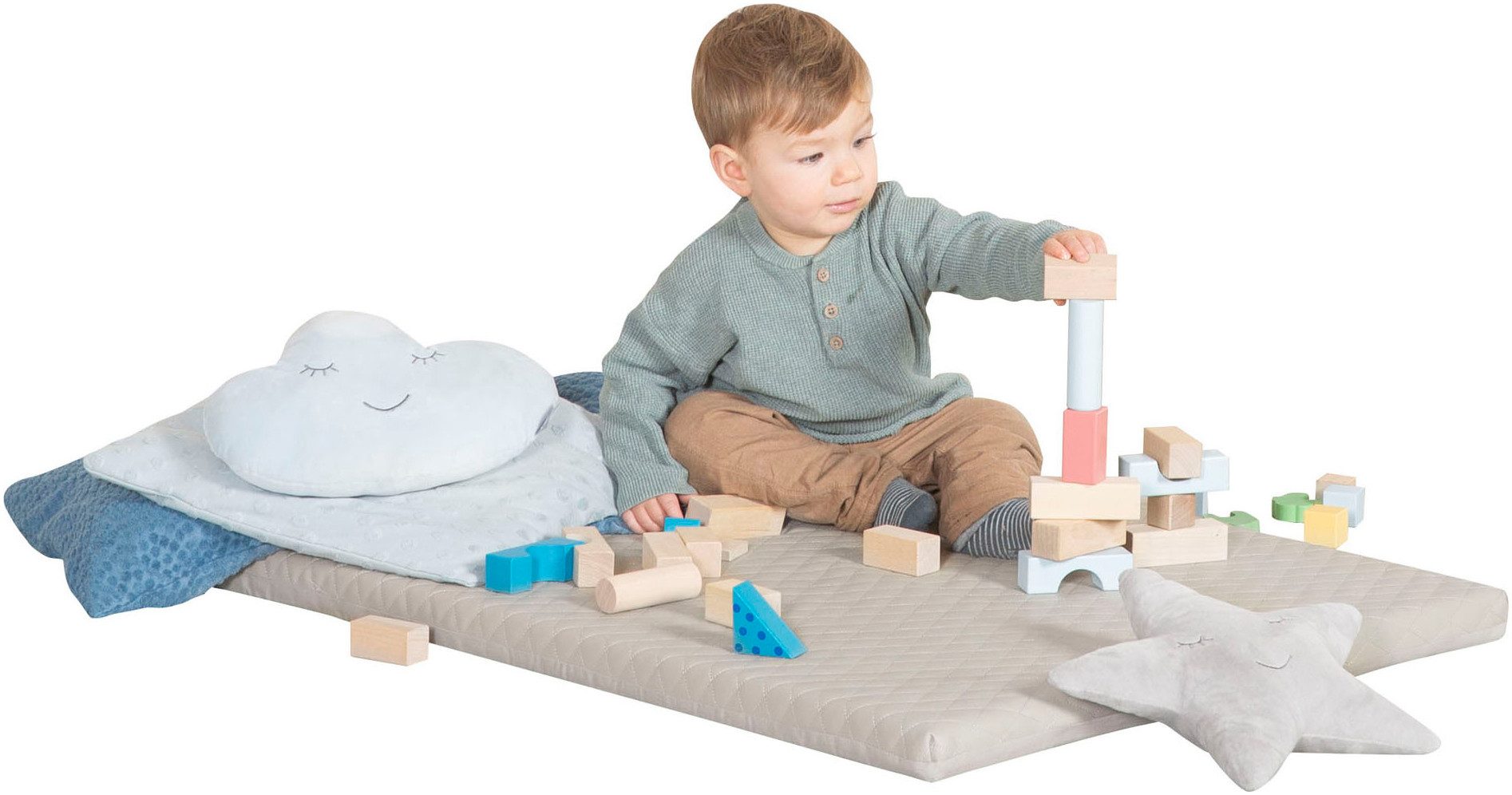 roba® Spielmatte Luxe, Greyish gesteppt, 78 x 100 cm, Passend für Kletterdreieck sowie Indoor-Kletterturm
