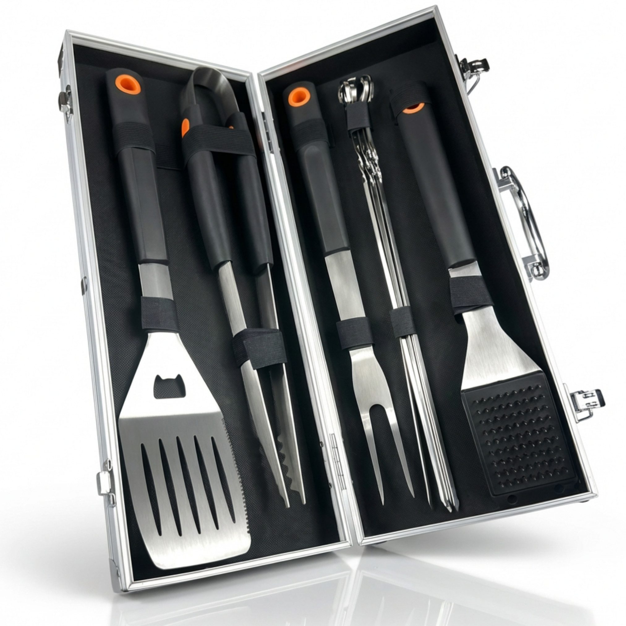 Curry Master Grillbesteck-Set Grillset für Männer Geschenk Griller Zubehör Grillbesteck, (Grillkoffer, BBQ Set Vatertag Geschenk), Grillwerkzeug im Aluminiumkoffer