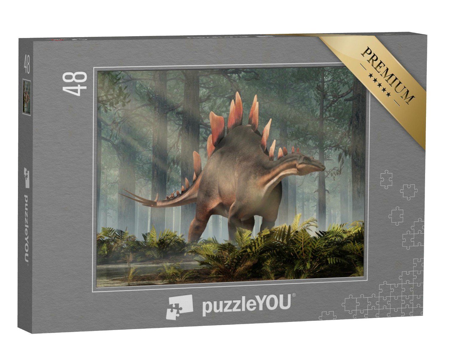 puzzleYOU Puzzle Stegosaurus, ein Pflanzenfresser, 48 & Dinosaurier, puzzleYOU-Kollektionen 3D-Illustration, Fantasy Tiere Urzeit Puzzleteile, aus