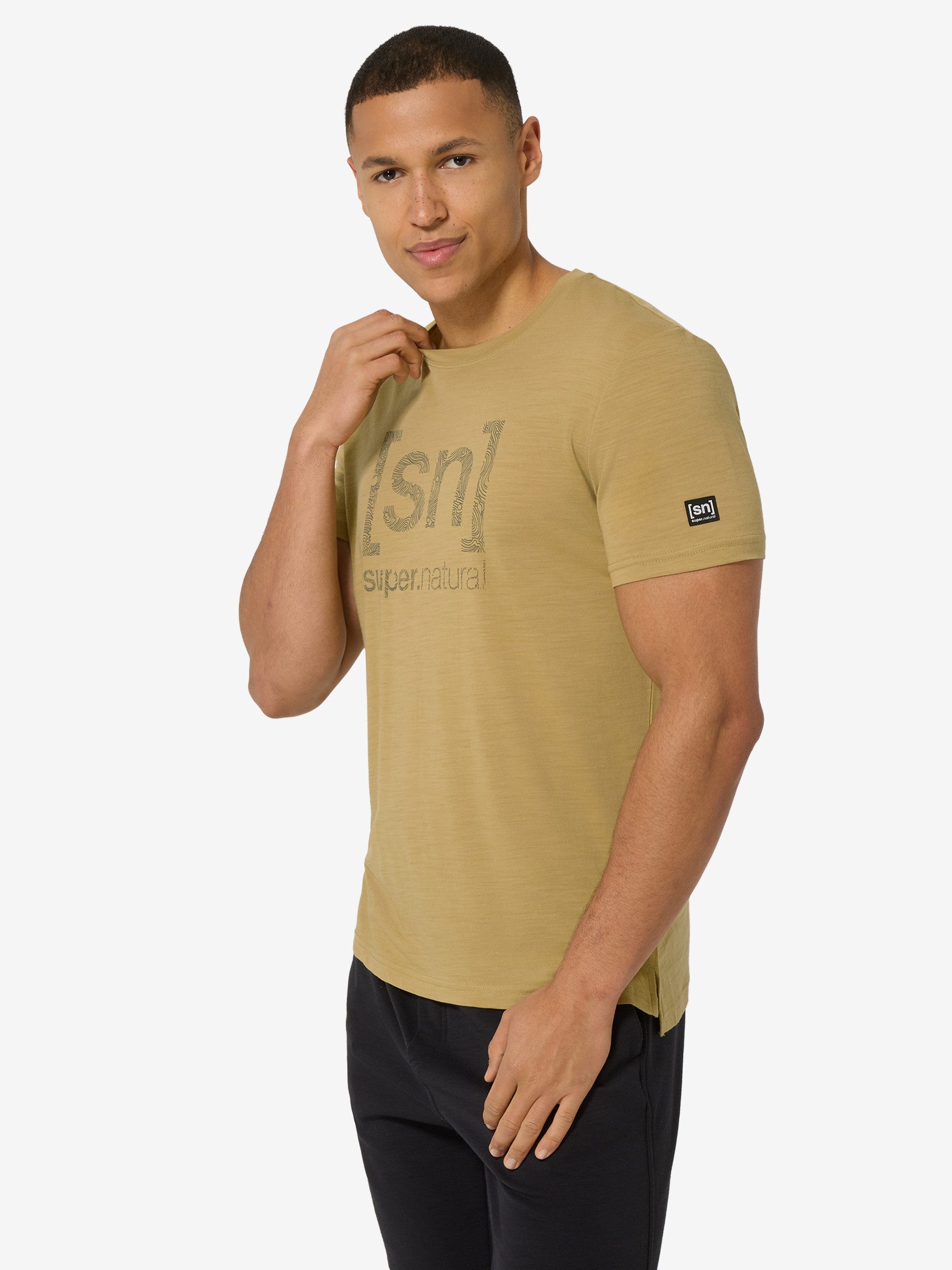 SUPER.NATURAL Print-Shirt für Herren, Merino LOGO LINES TEE Bike Lifestyle, atmungsaktiv