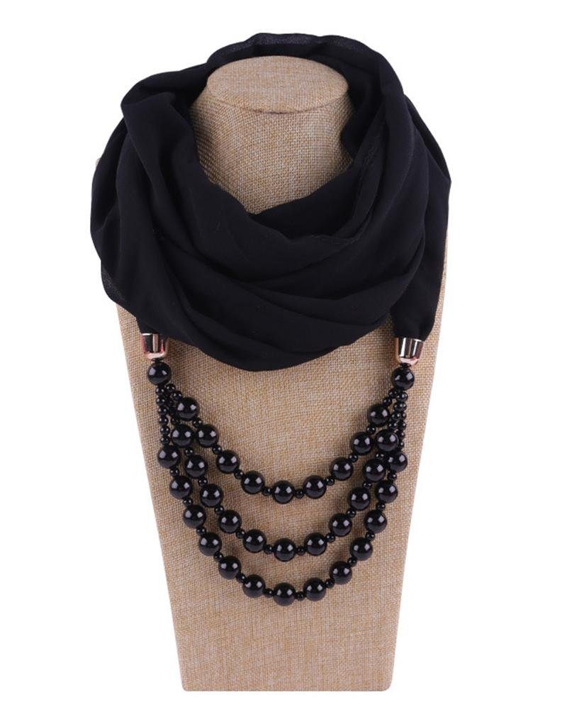 Rouemi Modeschal Damen Loop Schal,Imitation Perlenkette Schal, dekorative warmen Schal Schwarz