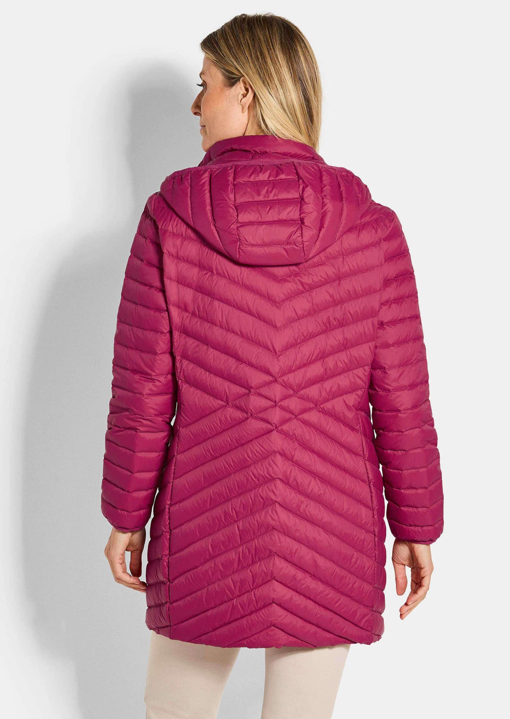 GOLDNER Winterjacke Gefütterter langer Mantel mit Kapuze Wintermantel in femininer Steppung mit Stehkragen und Taschen