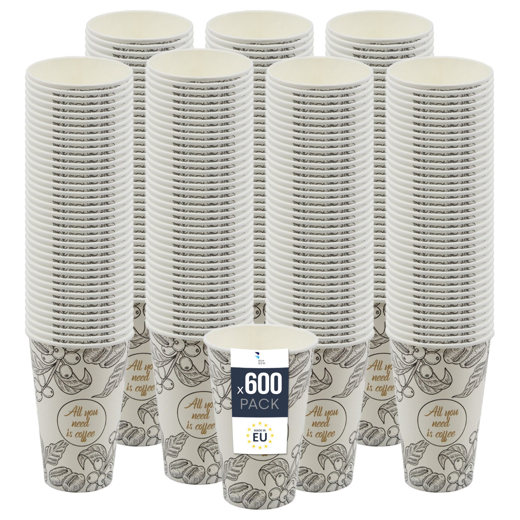 BENBOW Einwegbecher BenBow Kaffeebecher - 180 ml/250 ml/300 ml/400 ml - Einwegbecher, 600-tlg., Beschichteter Karton, BenBow Kaffeebecher 400 ml x 600
