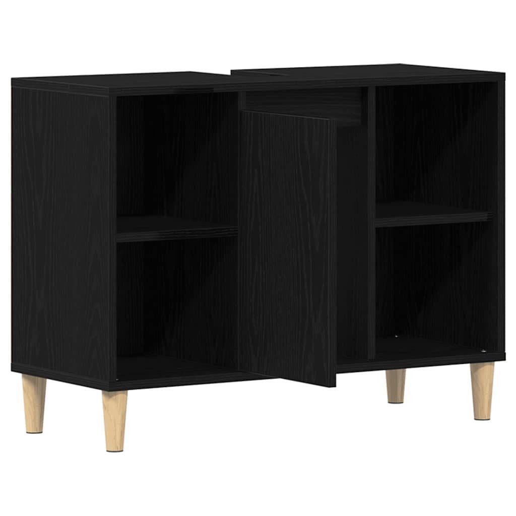 vidaXL Badezimmerspiegelschrank Spülbeckenschrank Eiche Schwarz 80x33x60 cm Holzwerkstoff (1-St)