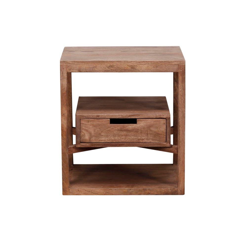 in Möbel Schublade RINGO-Living Massivholz Iolani mit Beistelltisch Natur-hell, Nachttisch