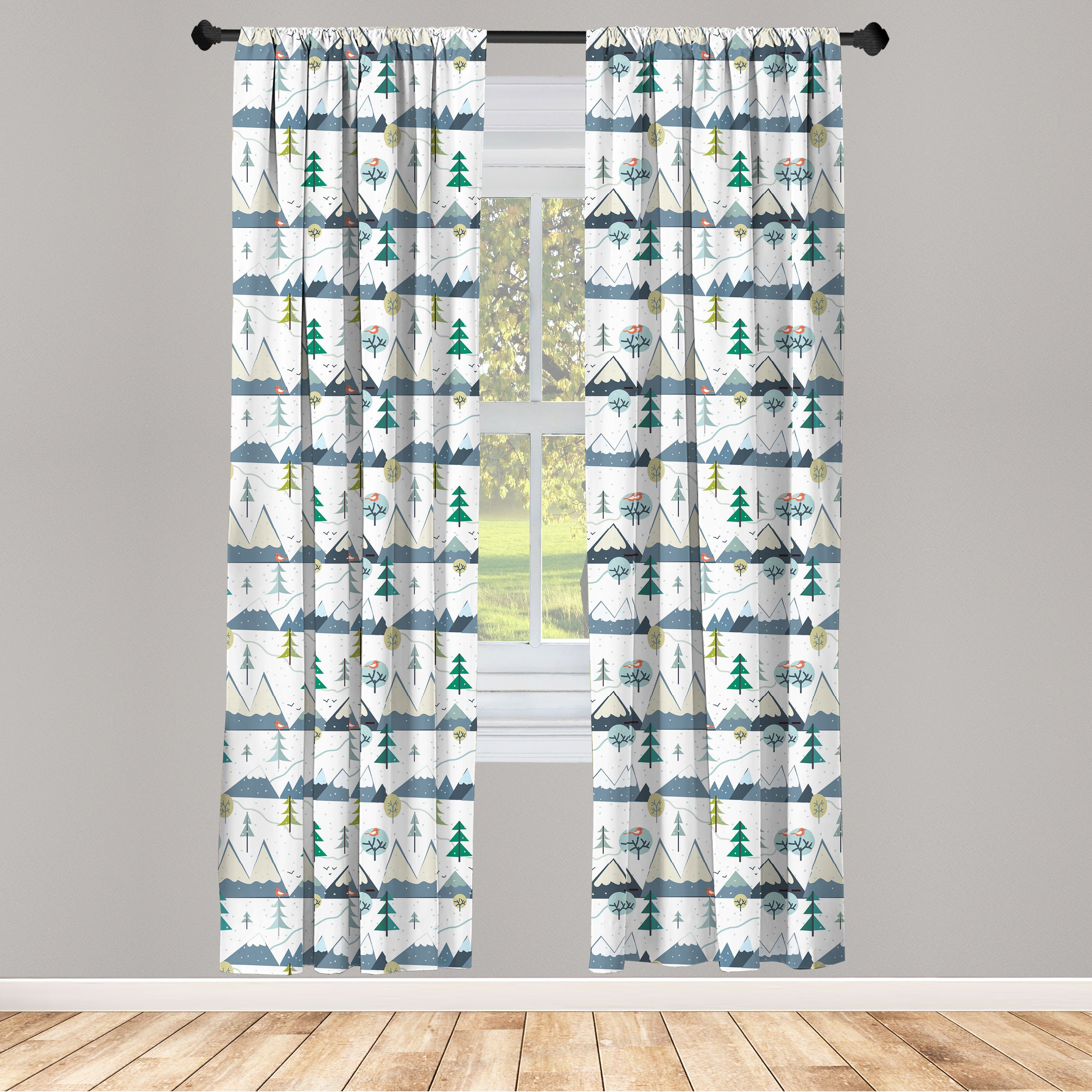Gardine Vorhang für Wohnzimmer Winter Landschaft Dekor, Verschneite Berge Schlafzimmer Microfaser, Abakuhaus