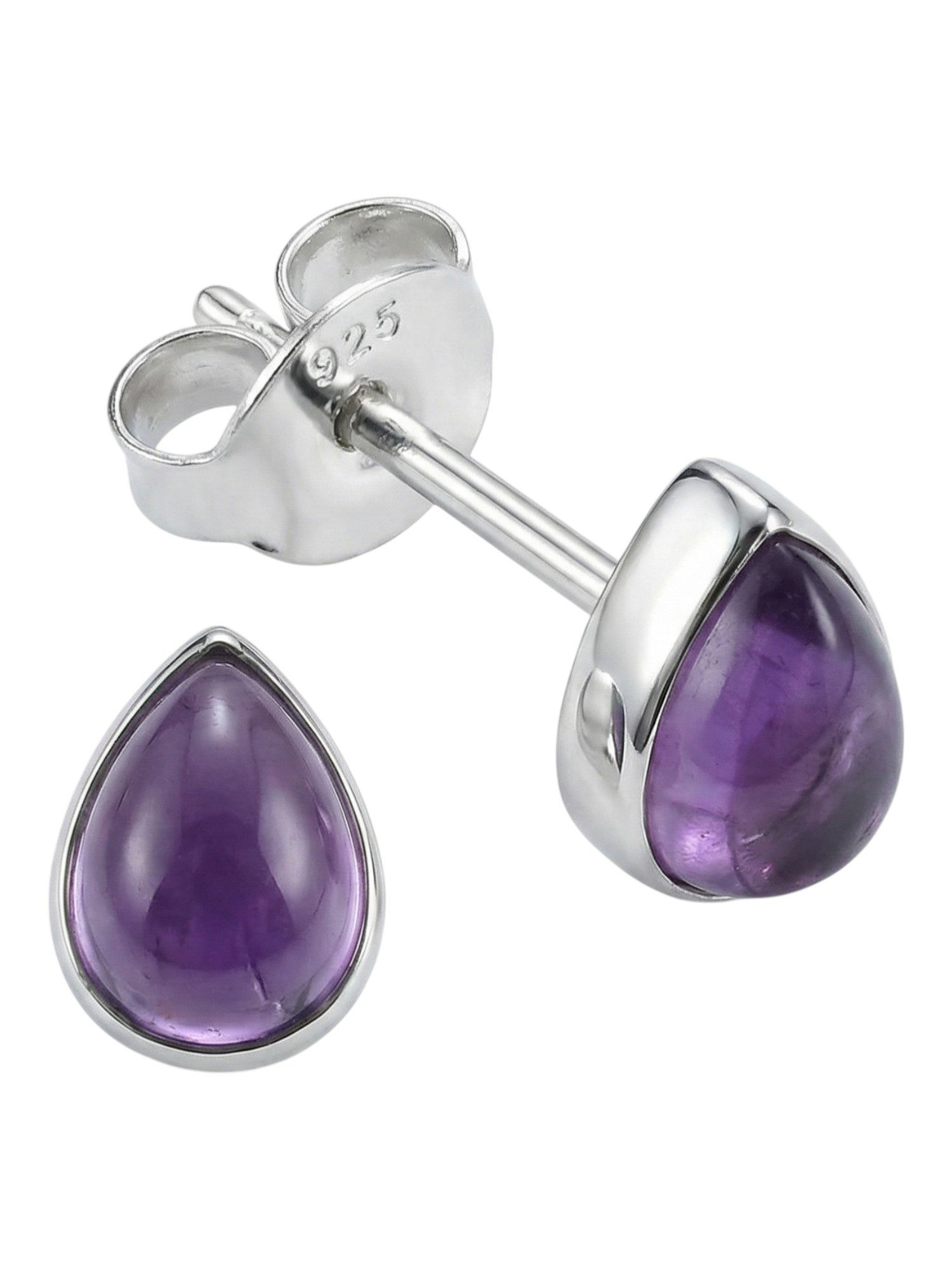 mantraroma Paar Ohrstecker SAMA Tropfen aus 925 Silber mit Amethyst (Paar, Paar Ohrringe mit Schmuckbeutel), 925 Sterling Silber Ohrringe für Damen