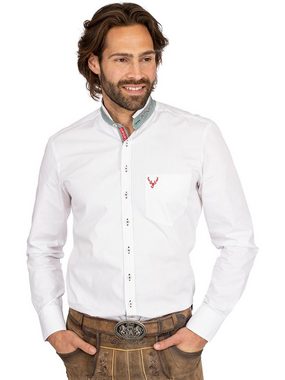 OS-Trachten Trachtenhemd Stehkragenhemd BASTI weiß grün (Slim Fit)