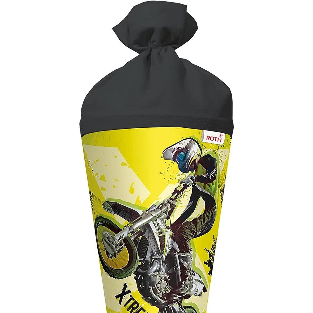 Roth Schultüte Extreme Motocross, 70 cm, rund, mit schwarzem Filzverschluss, Zuckertüte für Schulanfang