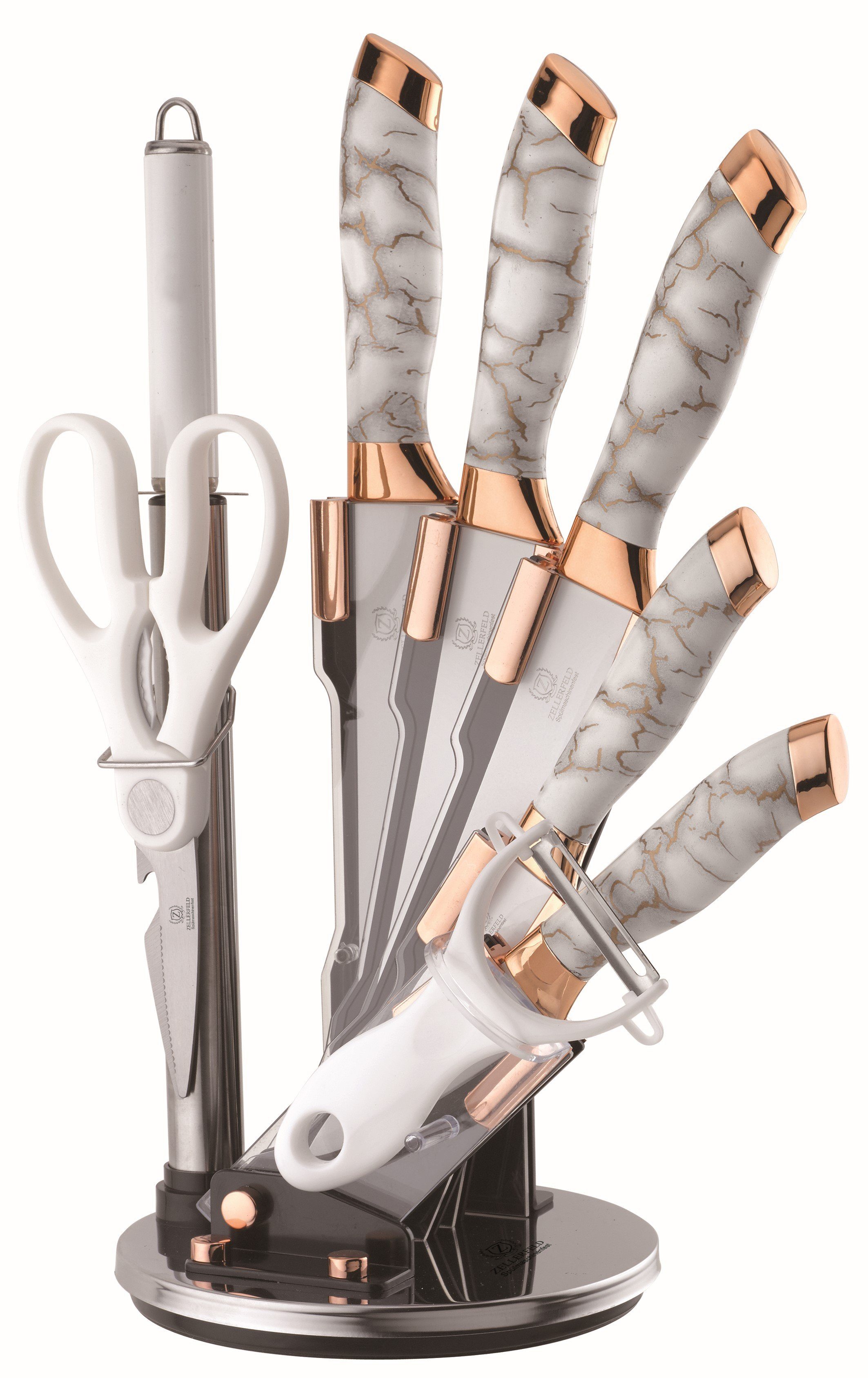 ZELLERFELD Messer-Set Messerset 8 & 9-teilige Klingen Küchenmesser Kochmesser Messer (8-tlg) marmorweiß