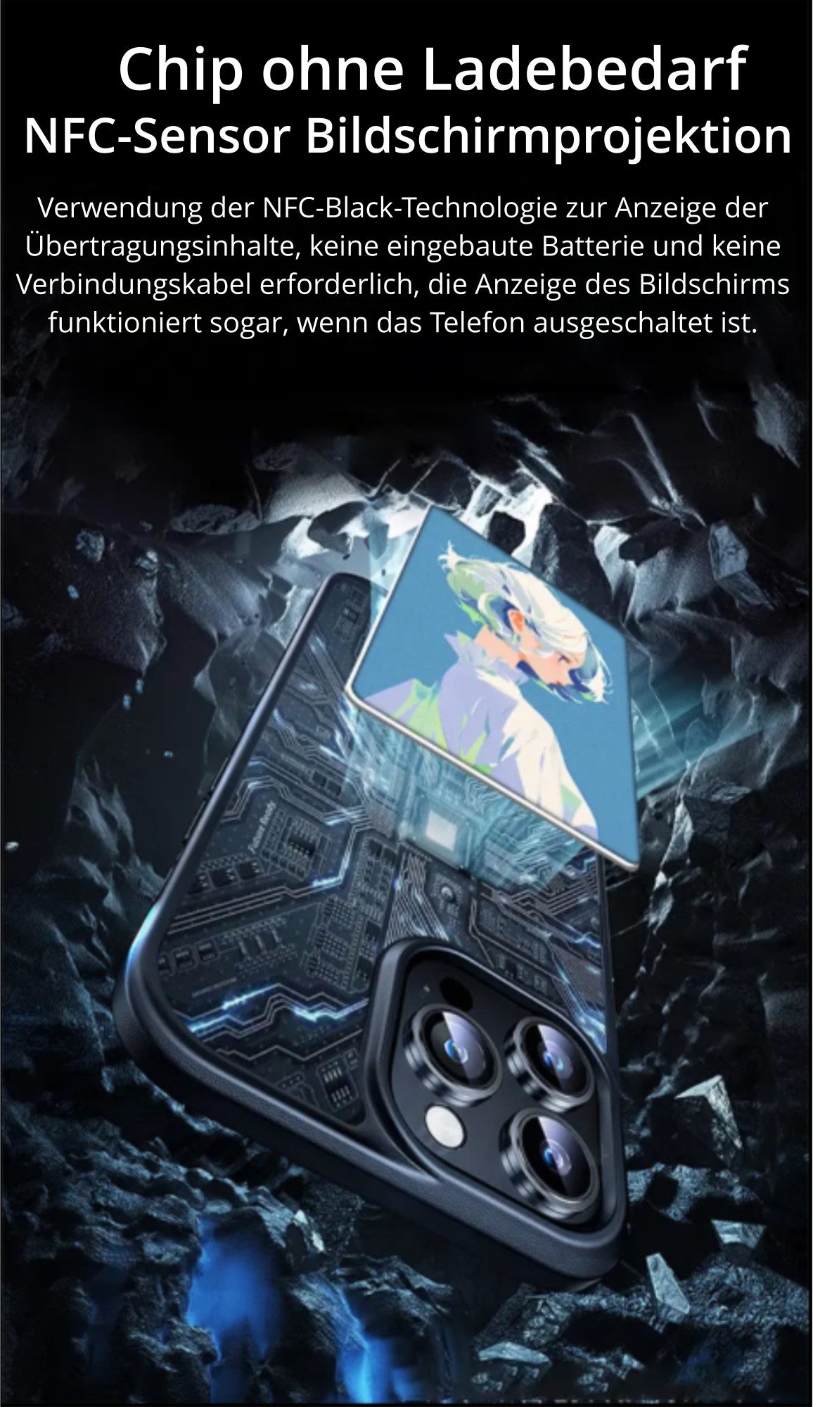 Mycotech Handyhülle NFC E-Ink Hülle mit Display Case für iPhone Schwarz Grau Rosa