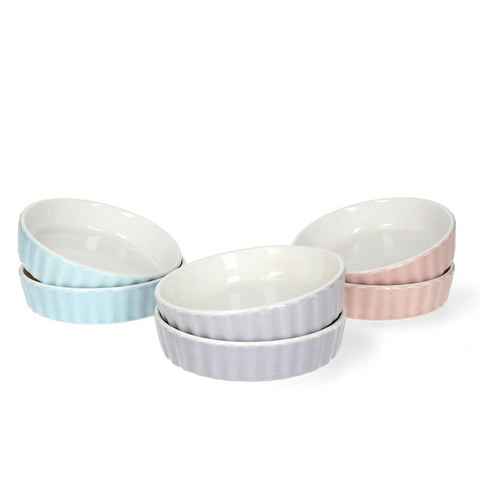 MamboCat Auflaufform 6er Set Crème Brûlée-Förmchen Emilia rosa türkis grau Schälchen, Porzellan