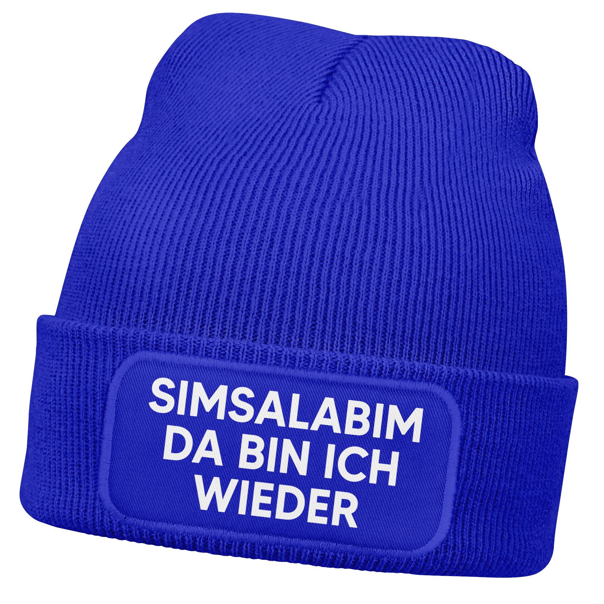 Strickmütze Damen Beanie mit Patch Strickmütze mit Spruch Simsalabim Aufdruck