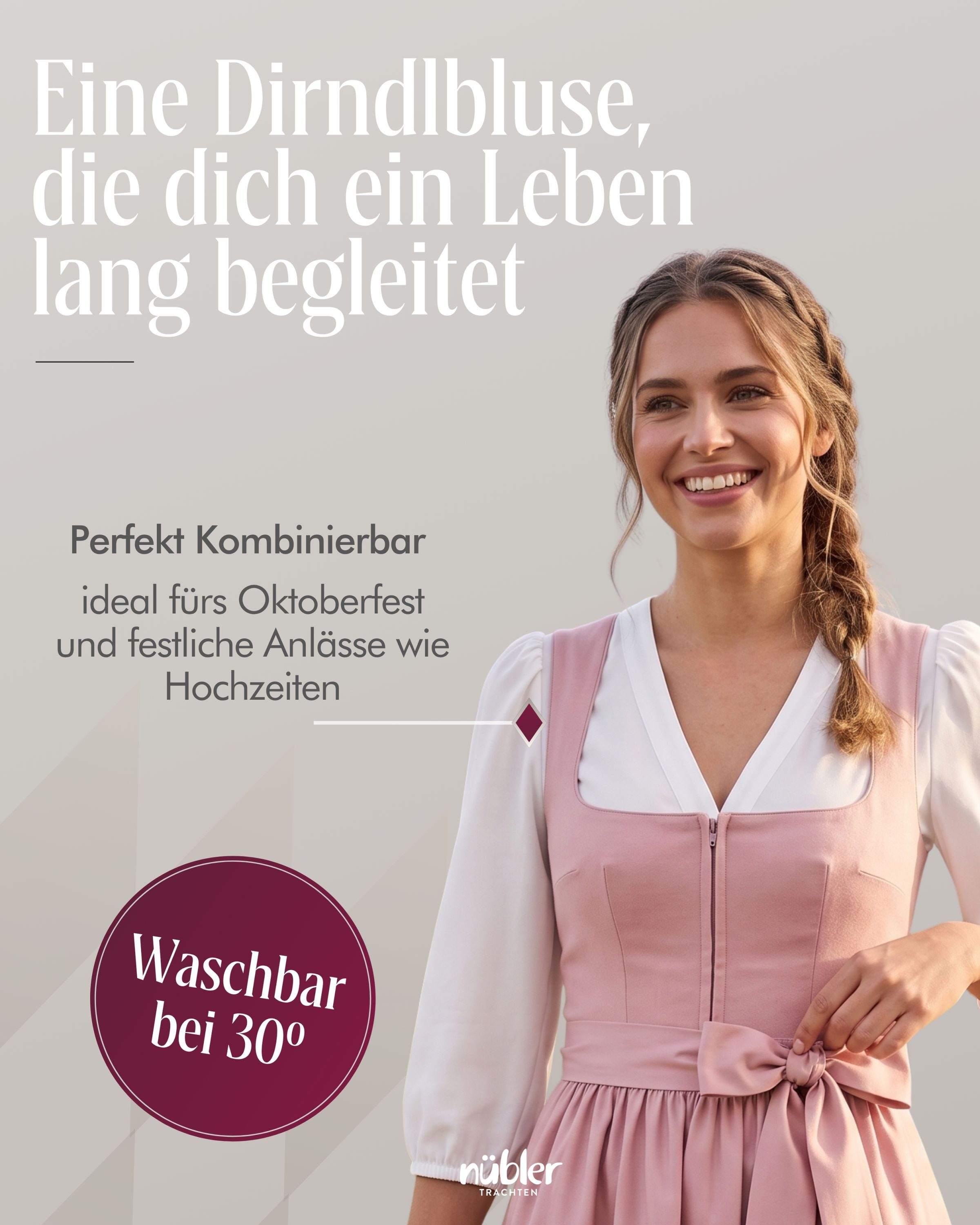 Nübler Dirndlbluse Dirndlbluse Charlotte 3/4-Arm in Creme von Nübler