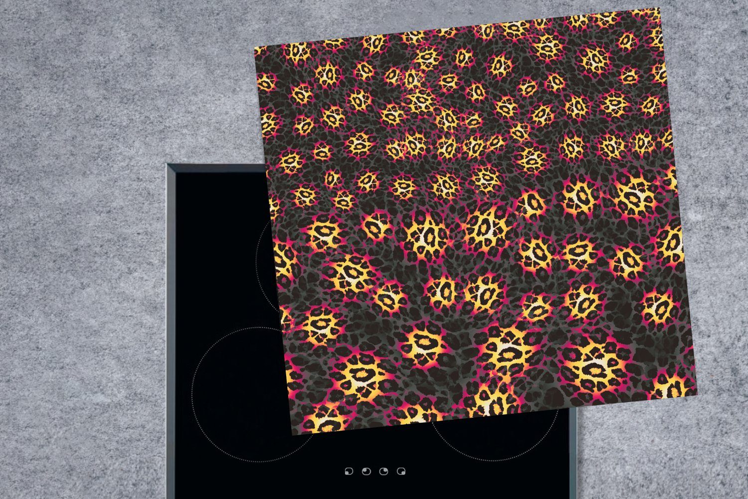 tlg), - Ceranfeldabdeckung, küche Leopard MuchoWow (1 Muster 78x78 - Rosa, für Herdblende-/Abdeckplatte cm, Arbeitsplatte Vinyl,