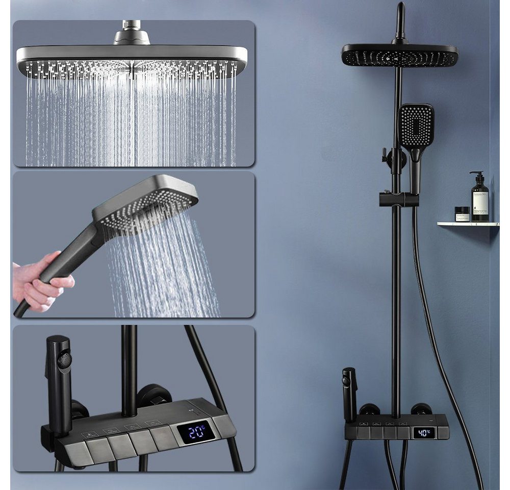 Thumbnail - XERSEK Duschsystem 30cm Regendusche Duscharmatur Duschbrause 86-120cm Duschsäule Duschset, 3 Strahlart(en), Brausegarnit...