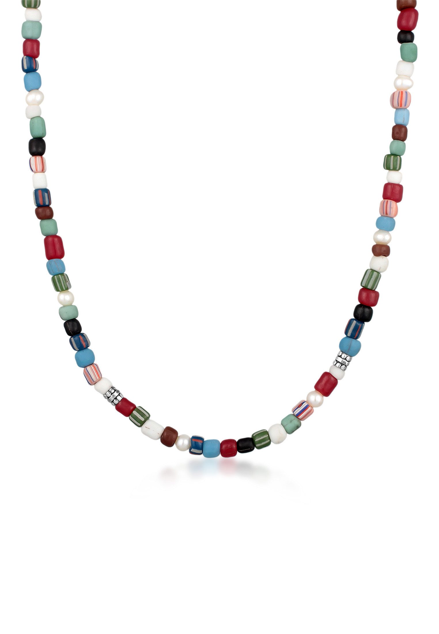 Kuzzoi Silberkette Glas Beads Bunt Süßwasserperlen 925 Silber