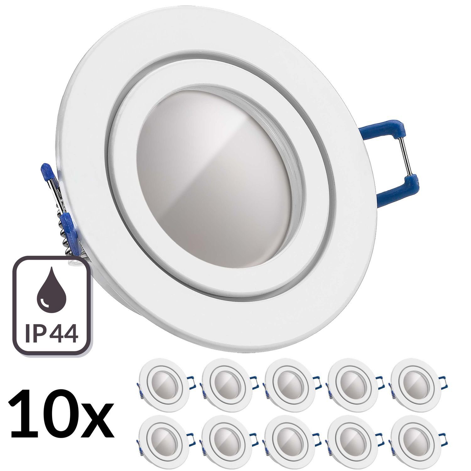 LEDANDO LED Einbaustrahler 10er IP44 LED Einbaustrahler Set Weiß mit LED GU10 Markenstrahler von | Strahler