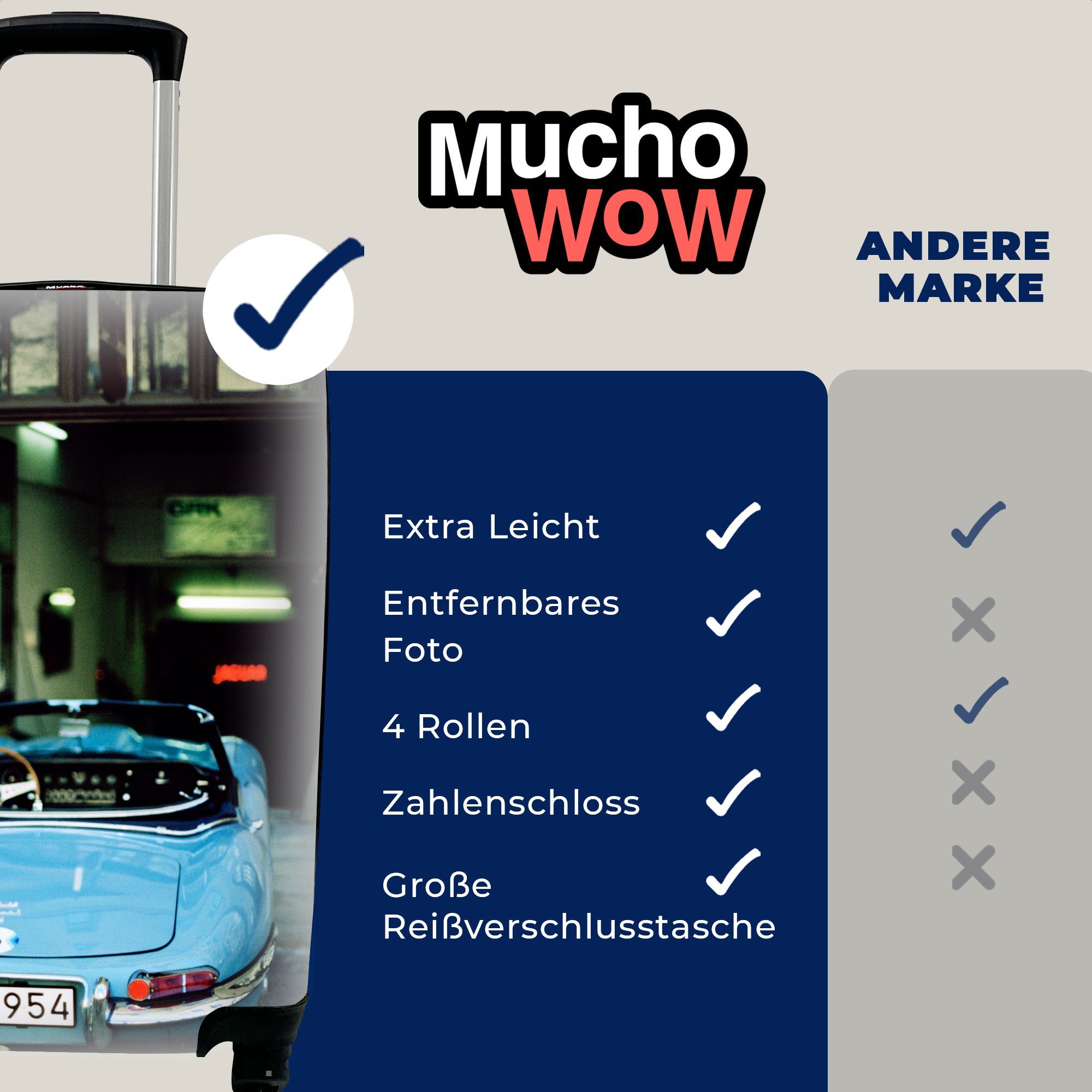 Reisekoffer Trolley, Reisetasche Cabrio Rollen, für Auto - Blau, MuchoWow - rollen, Handgepäckkoffer 4 mit - Ferien, Handgepäck Oldtimer